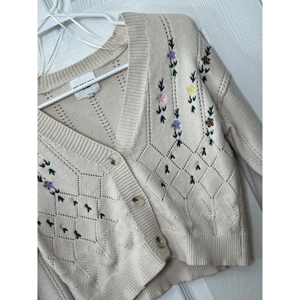 Willow & Wind XS Embroidered Cardigan Cottagecore Coquette Floral Crop Sweater‎ - Picture 6 of 7